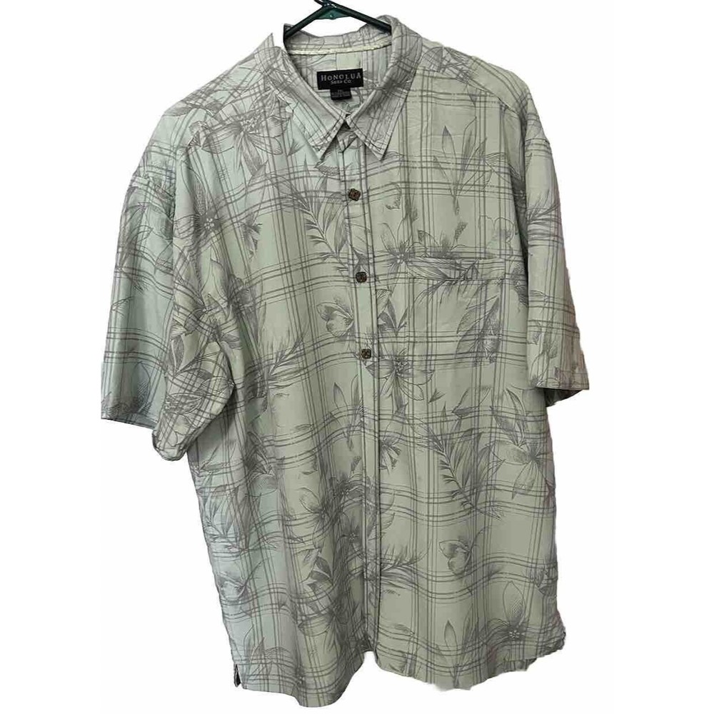 Honolua Surf Co Shirt Men's XXL Green Floral Print Button Up Beach Short Sleeve